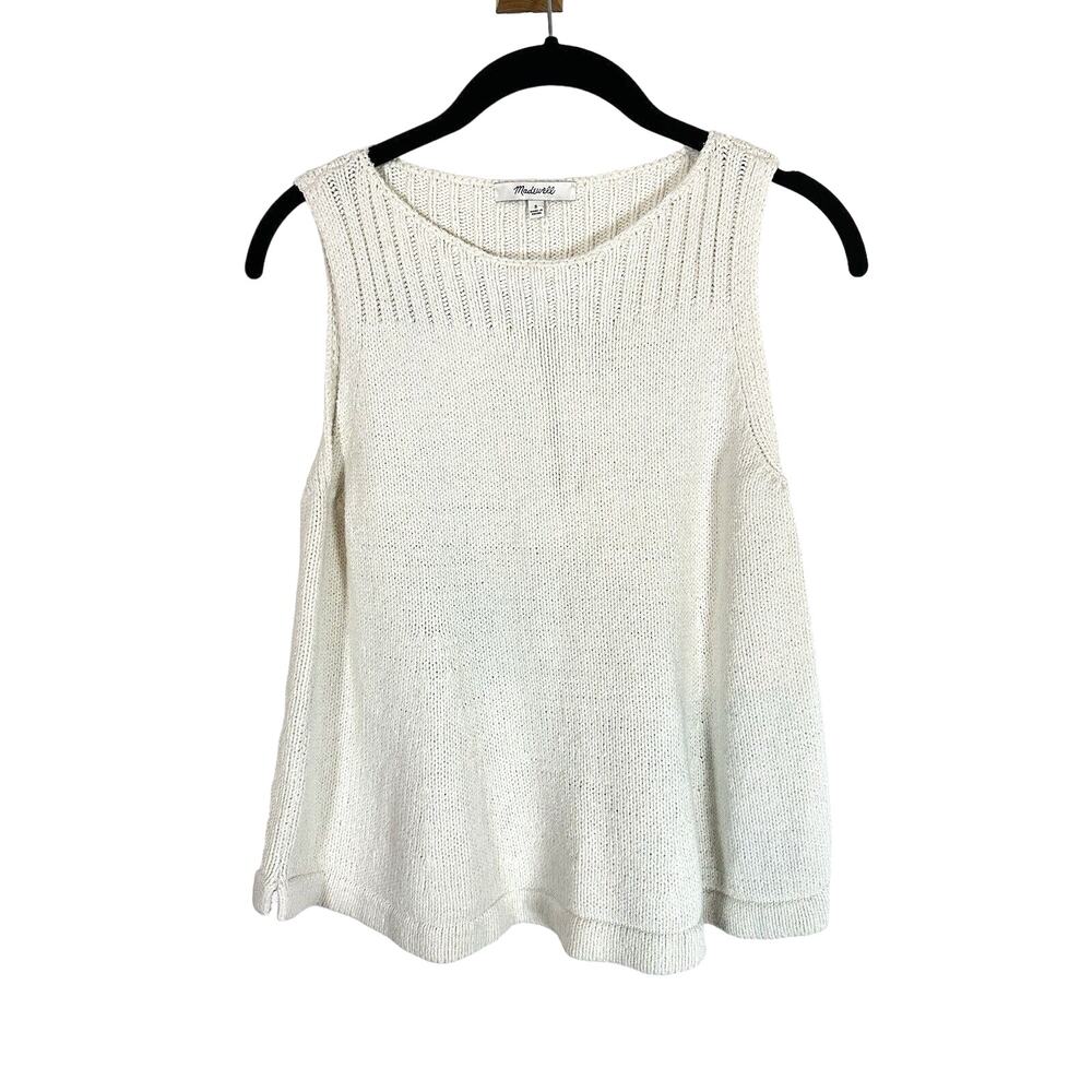 Madewell Womens‎ sleeveless Ivory Cream Side Slits Sleeveless Cotton Top S GUC